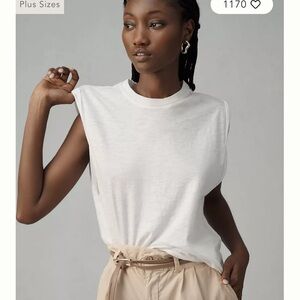 NWT Anthropologie Vinnie Cotton-Slub Rolled Muscle Tee by Pilcro XL